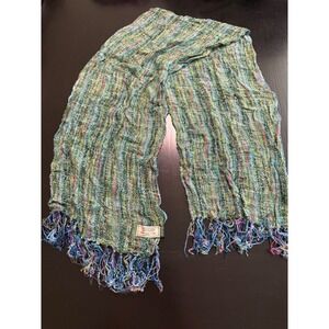 Mucros Weavers Ireland Scarf Green Multicolor Boucle Knit Viscose Fringe Shawl